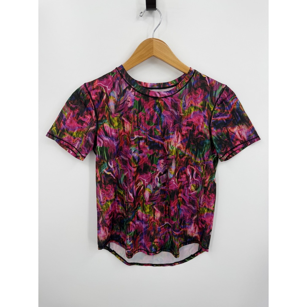 Lululemon High Neck Running and Training T-Shirt Short Sleeve 4/6 Multi Abstract